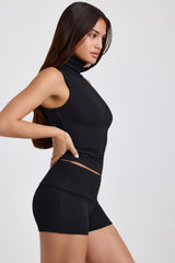 Della-Ribbed Modal Turtleneck Tank Top in Black