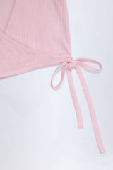 Lou-Pointelle Wrap Crop Top in Baby Pink