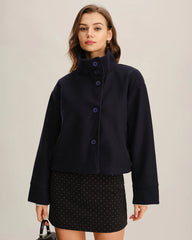 Blue Single Breasted Loose Jacket