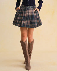 Blue Plaid A-Line Mini Skirt