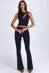 Alexandria-Foldover Flared Trousers in Black