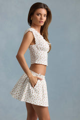 Faela-Ruched Cotton-Poplin Corset Top in Rose Print