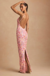 Tavira-Embellished Scoop-Neck Backless Maxi Dress in Pink