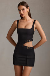 Acadia-Belted Cut-Out Mini Dress in Black