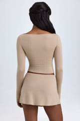 Dania-Modal Cut-Out Button-Detail Top in Taupe