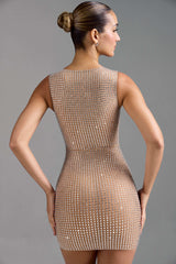 Sindre-Embellished Square-Neck Mini Dress in Almond