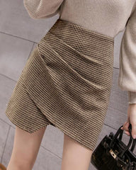 Camel A-Line Ruched Mini Skirt