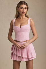 Nada-Layered Pleated Low-Rise Mini Skirt in Soft Pink