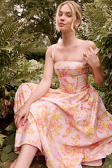 Peach Poppy Print Cotton Midi Sundress