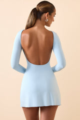 Brenna-Modal Ruched Open-Back Mini Dress in Ice Blue
