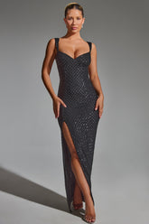 Cordelia-Embellished Open-Back Maxi Dress in Black