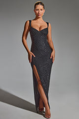 Cordelia-Embellished Open-Back Maxi Dress in Black