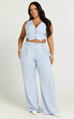 Izara Vest - V Neck Button Up Cropped Vest in Light Blue