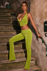 Lillian-Ruched Mid-Rise Trousers in Pear Green