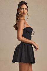 Dorothea-Pintucked Shirred Mini Dress in Black