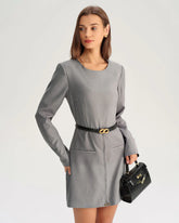 Grey A-Line Long Sleeve Mini Dress