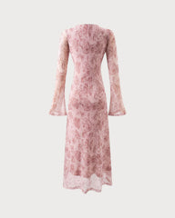 Pink Floral Bell Sleeve Maxi Dress