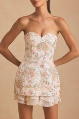 Eliselle-Embellished Strapless Corset Mini Dress in Ivory