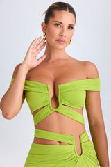 Zene-Cut-Out Off-Shoulder Crop Top in Lime Green