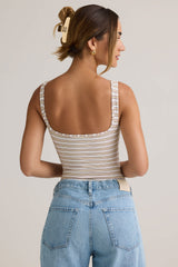 Jolla-Modal Square-Neck Bodysuit in Pink Yellow Stripe