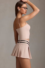 Velora-Belted Low-Rise Pleated Mini Skirt in Mushroom