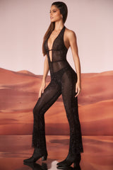 Ramona-Tall Embellished Plunge Neck Jumpsuit in Black