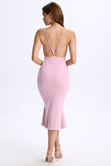 Lois-Plunge Open-Back Midaxi Dress in Blush Pink