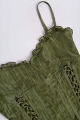 Carmen-Lace-Up Ruffled Flared Jumpsuit in Green Print