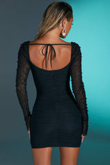 St Germain-Embellished Long Sleeve Mini Dress in Black