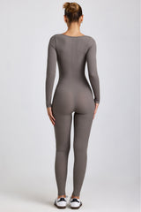 Iris-Ribbed Modal Long Sleeve Jumpsuit in Grey