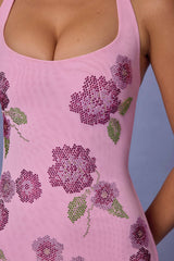 Galene-Embellished Halterneck Mini Dress in Soft Pink