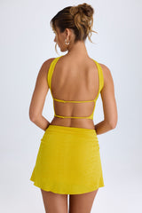 Kika-Ruched Mid-Rise Mini Skirt in Buttercup