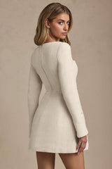 Taesha-Sweetheart-Neck Structured Mini Dress in Ivory