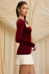 Darline-Layered Pleated Corset Mini Dress in Wine Red