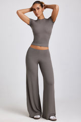 Nour-Mid Rise Wide Leg Trouser in Grey