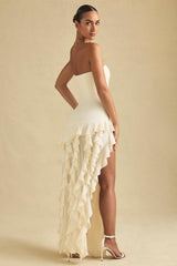 Diletta-Ruffle-Trim Strapless Gown in Ivory