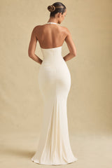Laverna-Ruched Backless Halterneck Gown in Ivory