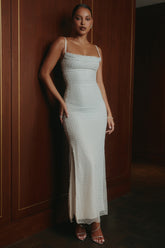 Silver Pearl Embellished Maxi Dress