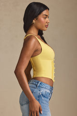 Lucia-Plunge-Neck Scalloped Corset Top in Pastel Yellow