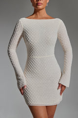 Grazina-Embellished Open-Back A-Line Mini Dress in White