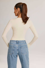 Elodie-Modal Plunge Long-Sleeve Bodysuit in Ivory