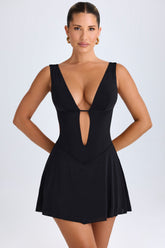 Kalista-Plunge Cut-Out Mini Dress in Black