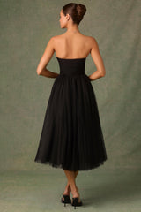 Cindy-Tulle Corset Midaxi Dress in Black