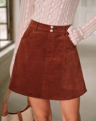 Brown Corduroy A-Line Mini Skirt