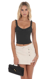 Ruffle Scoop Corset Top in Black