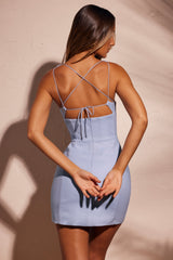 Giovana-Lace Up Back Linen Mini Dress in Sky Grey