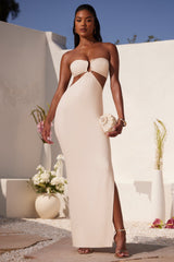 Juniper-Ruched Hardware Detail Bandeau Floor Length Dress in Ivory