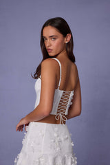 Letitia-Embellished Lace-Up Corset Top in White