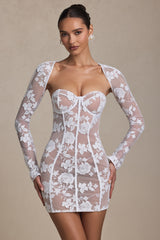 Andreia-Lace-Detail Corset Mini Dress in White