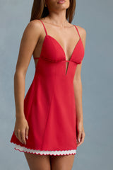 Seliora-Scalloped Backless A-Line Mini Dress in Scarlet Red